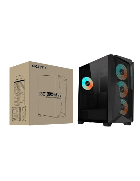 Case, GIGABYTE, C301G V2 BLACK, MidiTower, Case product features Transparent panel, Not included, ATX, EATX, MicroATX, MiniITX,