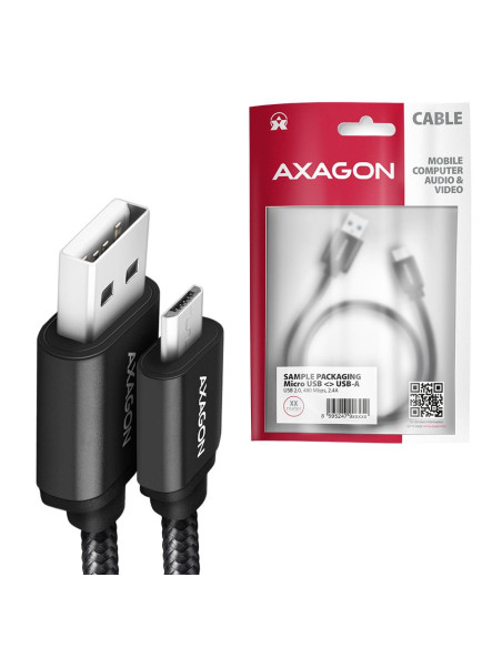 CABLE USB2.0 TO MICRO-USB 2M/HQ BLK BUMM-AM20AB AXAGON