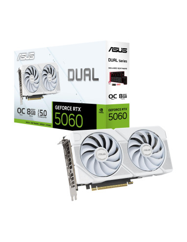 Graphics Card, ASUS, NVIDIA, GeForce RTX 5060, 8 GB, GDDR7, 128 bit, PCI Express 5.0, Active, DUAL-RTX5060-O8G-WHITE