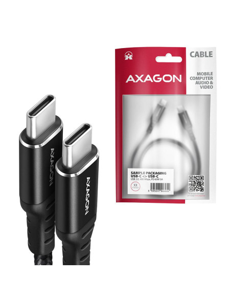 CABLE USB-C TO USB-C 1.5M 60W/HQ BLACK BUCM-CM15AB AXAGON CABLE USB-C TO USB-C 1.5M 60W/HQ BLACK BUCM-CM15AB AXAGON