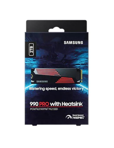 SSD, SAMSUNG, 990 PRO with Heatsink, 2TB, M.2, PCIE, NVMe, MLC, Write speed 6900 MBytes/sec, Read speed 7450 MBytes/sec, 2.3mm, SSD, SAMSUNG, 990 PRO with Heatsink, 2TB, M.2, PCIE, NVMe, MLC, Write speed 6900 MBytes/sec, Read speed 7450 MBytes/sec, 2.3mm,