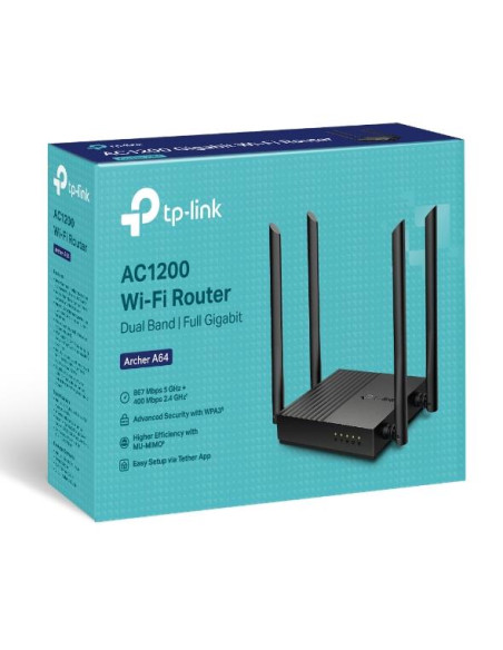 Wireless Router, TP-LINK, Wireless Router, 1200 Mbps, 1 WAN, 4x10/100/1000M, ARCHERA64 Wireless Router, TP-LINK, Wireless Router, 1200 Mbps, 1 WAN, 4x10/100/1000M, ARCHERA64