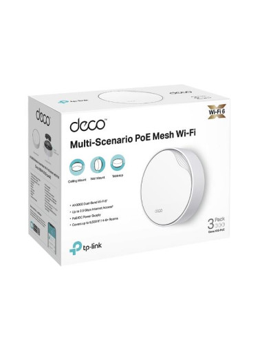Wireless Router, TP-LINK, Wireless Router, 3-pack, 3000 Mbps, Mesh, Wi-Fi 6, 1x10/100/1000M, 1x2.5GbE, DHCP, DECOX50-POE(3-PACK