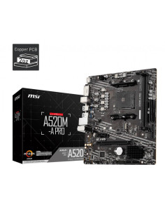 Mainboard, MSI, AMD A520, SAM4, MicroATX, 1xPCI-Express 3.0 1x, 1xPCI-Express 3.0 16x, 1xM.2, Memory DDR4, Memory slots 2, 1xDV