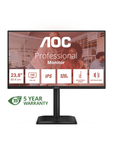 LCD Monitor, AOC, 60.5 cm (23.8"), 1920 x 1080 pixels, Full HD, Native aspect ratio 16:9, LED, Flat, 24E4U