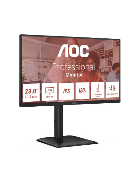 LCD Monitor, AOC, 60.5 cm (23.8"), 1920 x 1080 pixels, Full HD, Native aspect ratio 16:9, LED, Flat, 24E4U