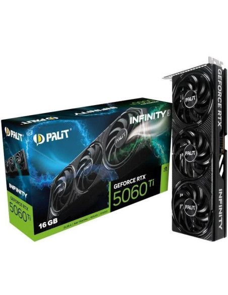 Graphics Card, PALIT, NVIDIA GeForce RTX 5060 Ti, 16 GB, GDDR7, 128 bit, PCIE 5.0 16x, Memory 1750 MHz, Triple slot Fansink, 1x Graphics Card, PALIT, NVIDIA GeForce RTX 5060 Ti, 16 GB, GDDR7, 128 bit, PCIE 5.0 16x, Memory 1750 MHz, Triple slot Fansink, 1x
