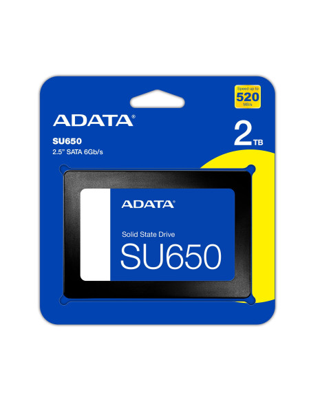 SSD, ADATA, SU650, 2TB, Write speed 450 MBytes/sec, Read speed 520 MBytes/sec, 2,5", TBW 600 TB, MTBF 2000000 hours, ASU650SS-2