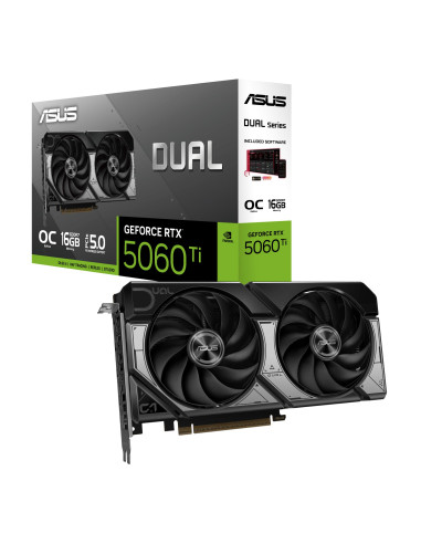 Graphics Card, ASUS, NVIDIA GeForce RTX 5060 Ti, 16 GB, GDDR7, 128 bit, PCIE 5.0 16x, Dual Slot Fansink, 1xHDMI, 3xDisplayPort,