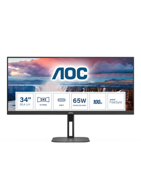 LCD Monitor, AOC, 34 ", 3440 x 1440 pixels, UltraWide Quad HD, Native aspect ratio 21:9, LCD, Flat, U34V5C/BK