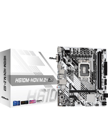 Mainboard, ASROCK, Intel H610, LGA1700, Micro-ATX, Memory DDR5, Memory slots 2, 1xPCI-Express 3.0 1x, 1xPCI-Express 4.0 16x, 1x