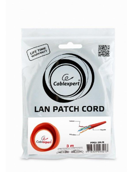 PATCH CABLE CAT6 UTP 3M/RED PP6U-3M/R GEMBIRD