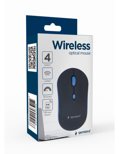 MOUSE USB OPTICAL WRL BLACK/BLUE MUSW-4B-03-B GEMBIRD