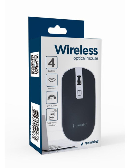MOUSE USB OPTICAL WRL BLACK/SILVER MUSW-4B-06-BS GEMBIRD