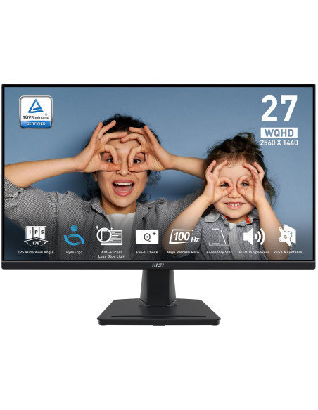 LCD Monitor, MSI, PRO MP275Q, 27", Panel IPS, 2560x1440, 16:9, 100Hz, Matte, 1 ms, Speakers, Tilt, Colour Black, PROMP275Q