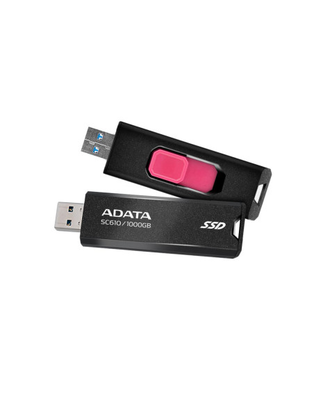 External SSD, ADATA, Read speed 550 MB/s, Write speed 500 MB/s, 1000 GB, SC610-1000G-CBK/RD, SC610-1000G-CBK/RD