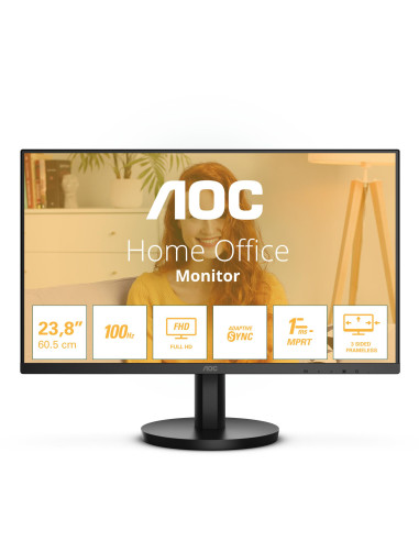 LCD Monitor, AOC, 24", Panel VA, 1920x1080, 16:9, 100 Hz, Matte, 1 ms, Speakers, Tilt, Colour Black, 24B3HMA2