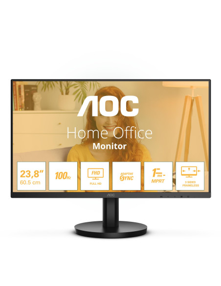LCD Monitor, AOC, 24", Panel VA, 1920x1080, 16:9, 100 Hz, Matte, 1 ms, Speakers, Tilt, Colour Black, 24B3HMA2