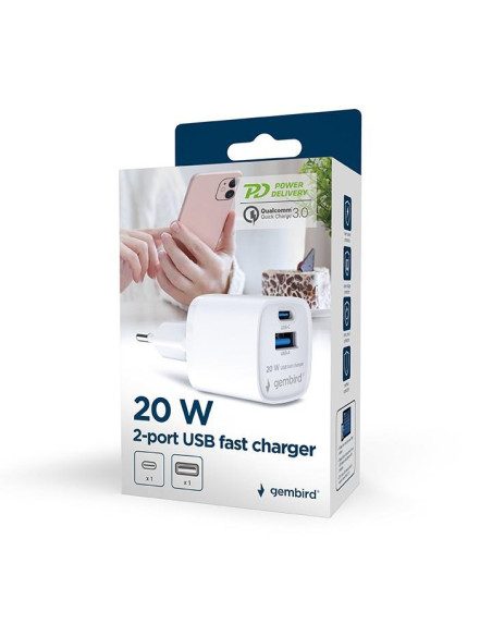 CHARGER USB 20W 2PORT/TA-UC-PDQC20-W-01 GEMBIRD