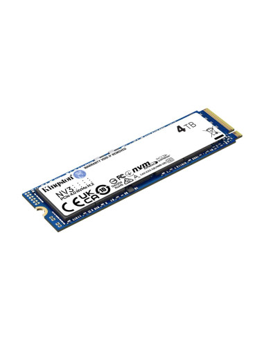 SSD, KINGSTON, NV3, 4TB, M.2, PCIE, 3D NAND, Write speed 5000 MBytes/sec, Read speed 6000 MBytes/sec, MTBF 200000 hours, SNV3S/