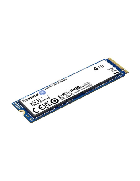 SSD, KINGSTON, NV3, 4TB, M.2, PCIE, 3D NAND, Write speed 5000 MBytes/sec, Read speed 6000 MBytes/sec, MTBF 200000 hours, SNV3S/