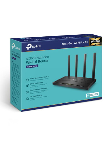 Wireless Router, TP-LINK, Wireless Router, 1500 Mbps, Wi-Fi 6, 1 WAN, 3x10/100/1000M, Number of antennas 4, ARCHERAX12