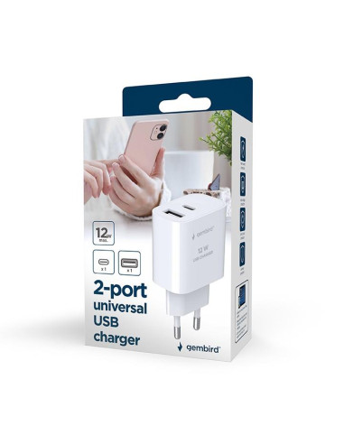 CHARGER USB UNIVERSAL WHITE/2P TA-UC-2AC12-01 GEMBIRD