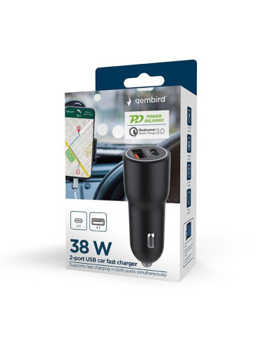 MOBILE CHARGER CAR USB 2PORT/TA-UC-AC2PDQC38-CAR-01 GEMBIRD