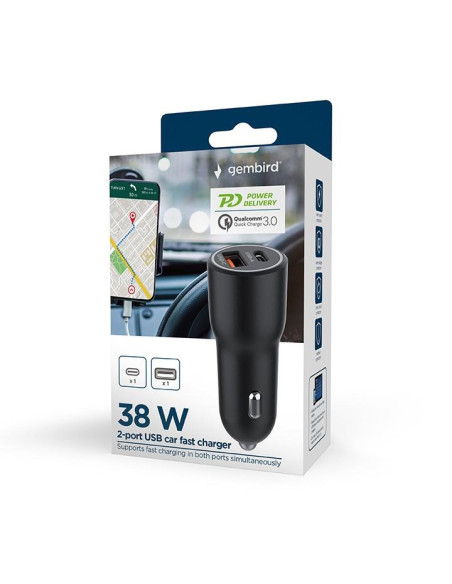 MOBILE CHARGER CAR USB 2PORT/TA-UC-AC2PDQC38-CAR-01 GEMBIRD