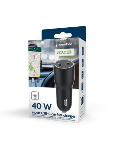 MOBILE CHARGER CAR USB 2PORT/TA-UC-C2PD40-CAR-01 GEMBIRD