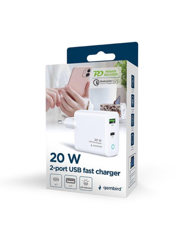 CHARGER USB 20W 2PORT/TA-UC-PDQC20L-W-01 GEMBIRD