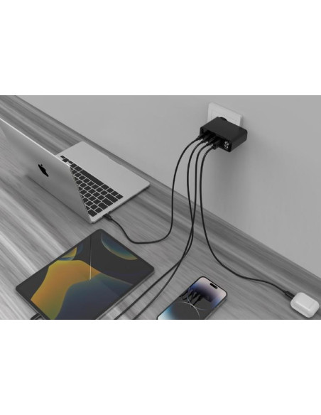 CHARGER USB 100W 4PORT GAN/TA-UC-PDQC100LCD-01-BK GEMBIRD