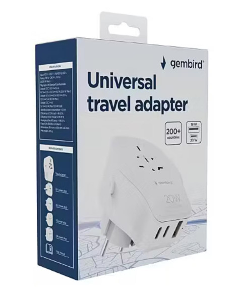 POWER ADAPTER TRAVEL 20W/WHITE TPA-1A2C20-02-W GEMBIRD