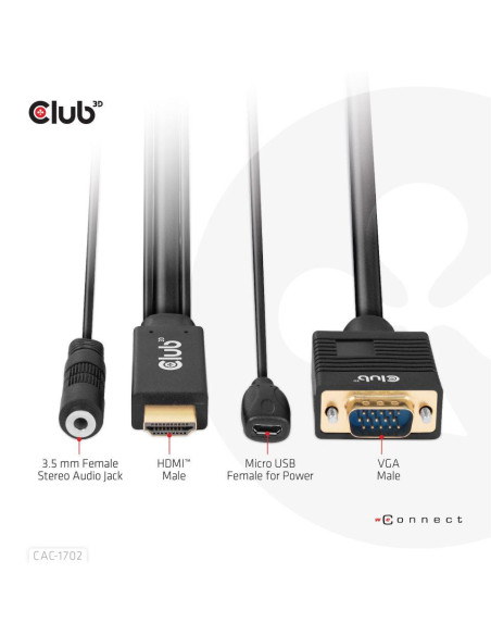 CABLE HDMI TO VGA 2M/M/M CAC-1712 CLUB3D