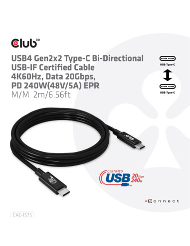 CABLE USB-C TO USB-C 2M/M/M CAC-1575 CLUB3D