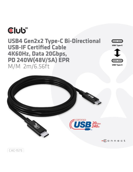 CABLE USB-C TO USB-C 2M/M/M CAC-1575 CLUB3D