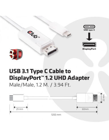 CABLE USB-C TO DP 1.2M/M/M CAC-1517 CLUB3D