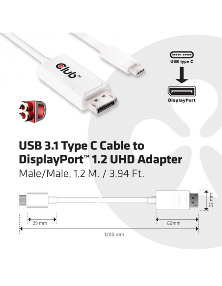 CABLE USB-C TO DP 1.2M/M/M CAC-1517 CLUB3D