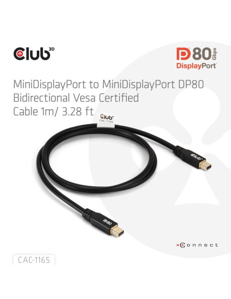 CABLE MINI DP TO MINI DP 1M/M/M CAC-1165 CLUB3D