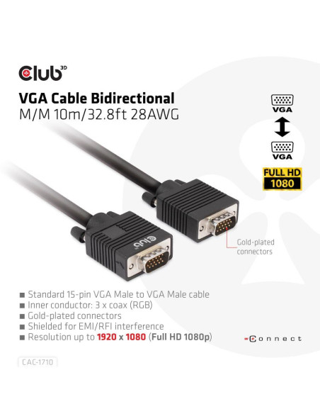 CABLE VGA TO VGA 10M/M/M CAC-1710 CLUB3D