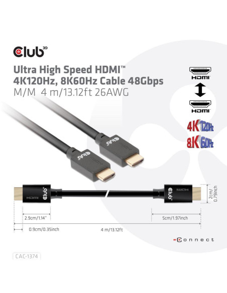CABLE HDMI TO HDMI 4M/M/M CAC-1374 CLUB3D