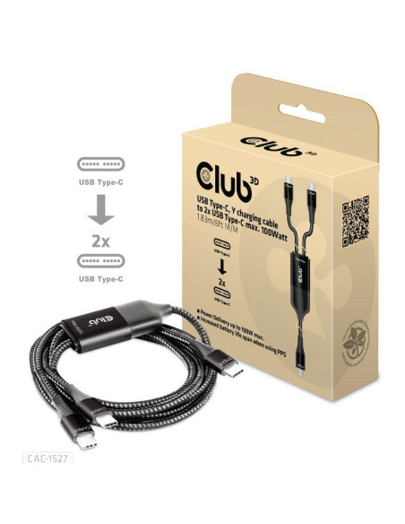 CABLE USB-C TO 2XUSB-C 1.83M/M/M CAC-1527 CLUB3D