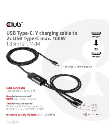 CABLE USB-C TO 2XUSB-C 1.83M/M/M CAC-1527 CLUB3D