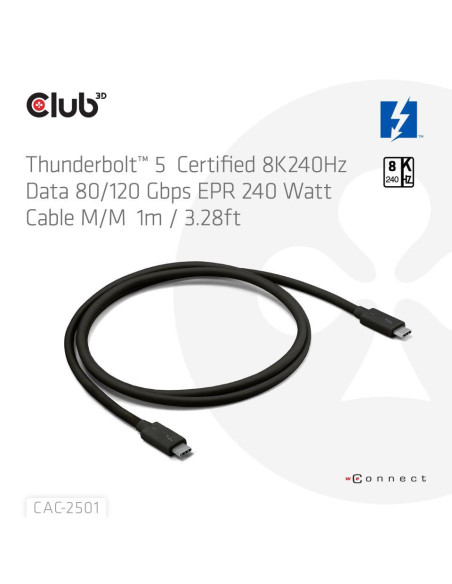 CABLE USB-C THUNDERBOLT 1M/M/M CAC-2501 CLUB3D