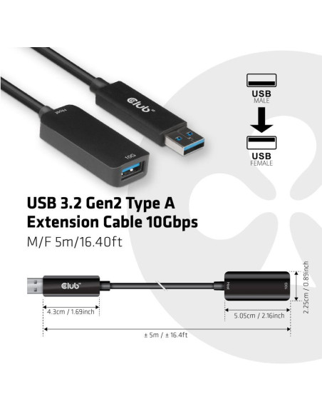 CABLE USB3.2 5M/M/F CAC-1411 CLUB3D