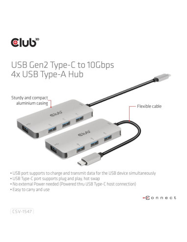 I/O HUB USB-C TO USB 4PORT/M/F CSV-1547 CLUB3D