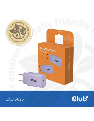 MOBILE CHARGER WALL USB-C/2PK 30W PURPLE CAC-3025 CLUB3D