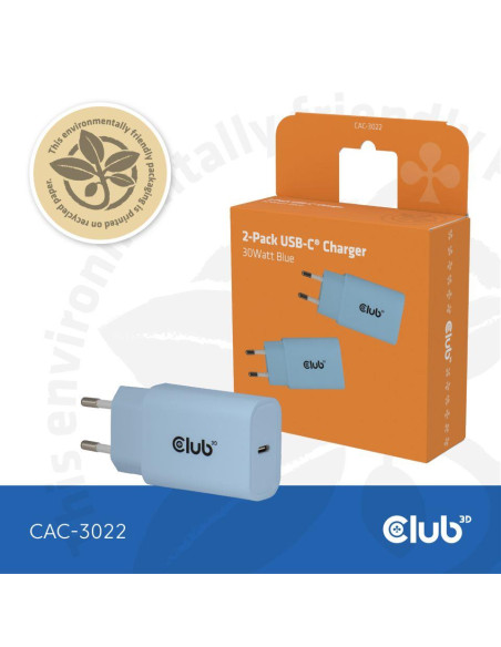 MOBILE CHARGER WALL USB-C/2PACK 30W BLUE CAC-3022 CLUB3D