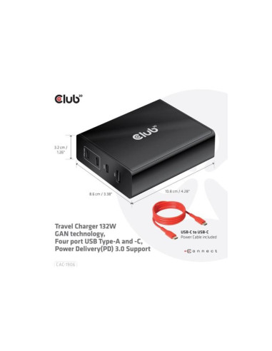 MOBILE TRAVEL CHARGER USB-C/132W GAN CAC-1906 CLUB3D