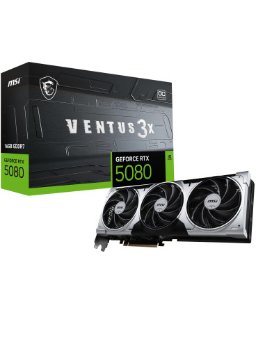 Graphics Card, MSI, NVIDIA GeForce RTX 5080, 16 GB, GDDR7, 256 bit, PCIE 5.0 16x, Dual Slot Fansink, 1xHDMI, 3xDisplayPort, RTX